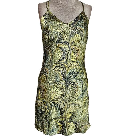 Topshop Green Print Mini Slip Dress Size Small - Picture 1 of 3